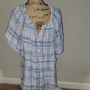 Plaid Button-Up Blouse